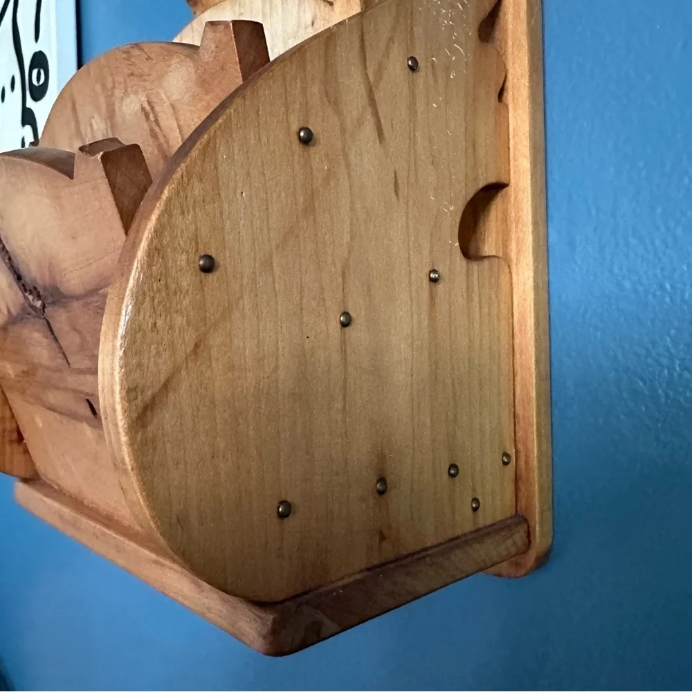 Vintage Handcrafted Natural Finish Wood Mail Sorter Recipe Card Wall Hanger